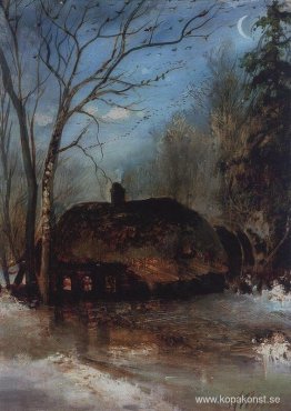 Vårlandskap med stuga Vårlandskap med stuga