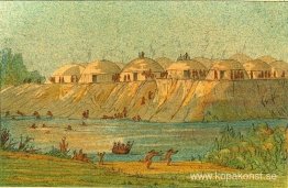 En by av Hidatsa-stammen vid Knife River En by av Hidatsa-stammen vid Knife River