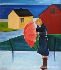 Kvinna i Reykjavik med paraply Kvinna i Reykjavik med paraply