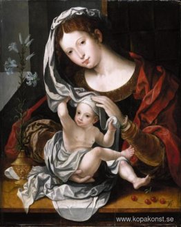Madonna och barn leker med slöjan Madonna och barn leker med slöjan