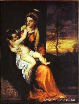 Madonna och barn i ett kvällslandskap Madonna och barn i ett kvällslandskap
