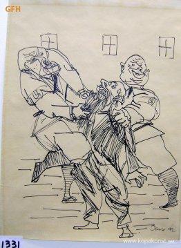 Två nazistiska soldater som misshandlar en jude och river ut han Två nazistiska soldater som misshandlar en jude och river ut han