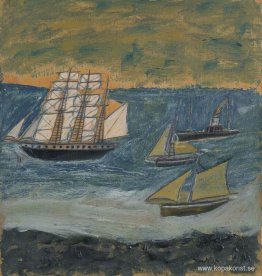 Tremastad bark med tre små skepp Tremastad bark med tre små skepp