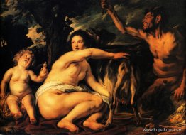 Spädbarn Jupiter matas av geten Amalthea Spädbarn Jupiter matas av geten Amalthea