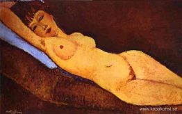 Liggande naken med blå kudde Liggande naken med blå kudde