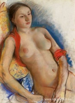 Naken med röd halsduk Naken med röd halsduk