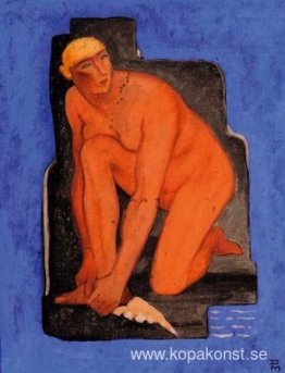 Nu agenouillé sur fond bleu Nu agenouillé sur fond bleu