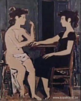 Två flickor som sitter Två flickor som sitter