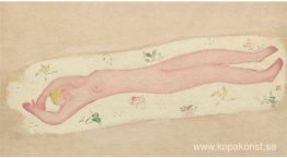 Rosa naken på blommigt ark Rosa naken på blommigt ark