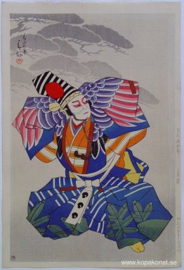 Ichikawa Danshiro som Sanbasô-dansare i Blue Kimono Ichikawa Danshiro som Sanbasô-dansare i Blue Kimono