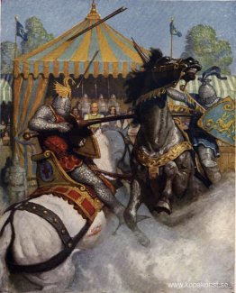 Sir Madors spjut gick i bitar, men den andres spjut höll Sir Madors spjut gick i bitar, men den andres spjut höll