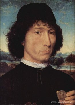 Porträtt av en man som håller ett mynt av kejsar Nero Porträtt av en man som håller ett mynt av kejsar Nero