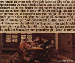 En skollärare som förklarar innebörden av ett brev till analfabe En skollärare som förklarar innebörden av ett brev till analfabe