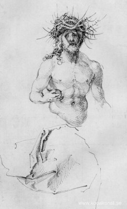 Studieblad med Kristus som sorgens man och en klädstudie Studieblad med Kristus som sorgens man och en klädstudie