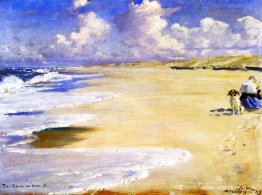 Marie Krøyer målar på stranden vid Stenbjerg Marie Krøyer målar på stranden vid Stenbjerg