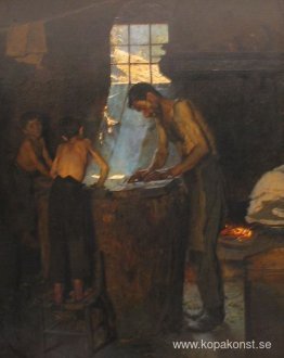 Italienska byarbetare som tillverkar hattar Italienska byarbetare som tillverkar hattar