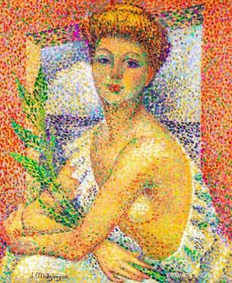 Femme assise au bouquet de feuillage Femme assise au bouquet de feuillage