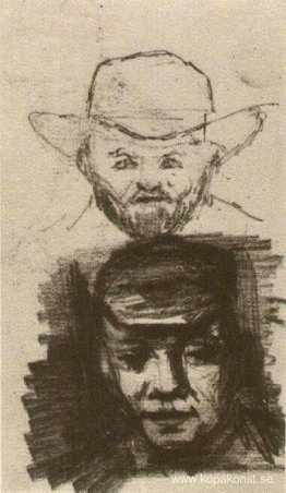 Två huvuden Man med skägg och hatt Bonde med mössa Två huvuden Man med skägg och hatt Bonde med mössa