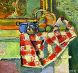 Stilleben med en rutig duk Stilleben med en rutig duk