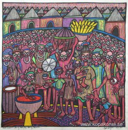 Präst och prästinna i feststämning av Ibeji-ceremonin Präst och prästinna i feststämning av Ibeji-ceremonin