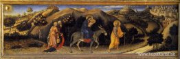 Tillbedjan av Magi-altartavlan, vänster predella-panel som visar Tillbedjan av Magi-altartavlan, vänster predella-panel som visar