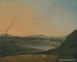 Lago d'Agnano med Vesuvius i fjärran Lago d'Agnano med Vesuvius i fjärran