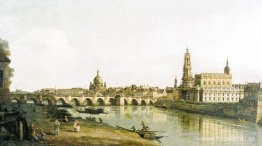Utsikt över Dresden från Elbes högra strand med Augustus-bron Utsikt över Dresden från Elbes högra strand med Augustus-bron