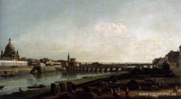 Dresden från Elbes högra strand, ovanför Augustusbrücke Dresden från Elbes högra strand, ovanför Augustusbrücke