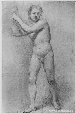 Nakenstudie av en stegrande man med stenslinga Nakenstudie av en stegrande man med stenslinga