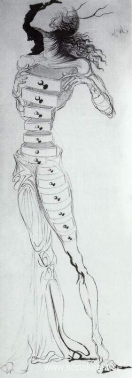 Figur med lådor för en fyrdelad skärm Figur med lådor för en fyrdelad skärm