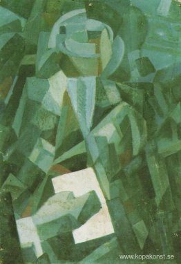 Kubistisk komposition - porträtt av en sittande person som hålle Kubistisk komposition - porträtt av en sittande person som hålle