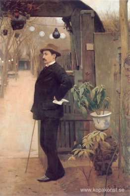 Målaren Miguel Utrillo i trädgårdarna i Moulin de la Galette Målaren Miguel Utrillo i trädgårdarna i Moulin de la Galette
