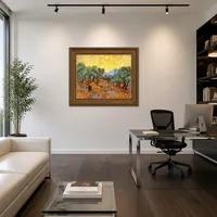Olivträd med gul himmel och sol — Designerkontor