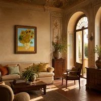 Stilleben - Vas med tolv solrosor  — Italiensk villa