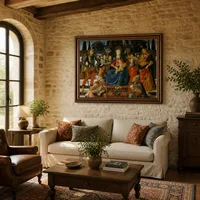 Madonna och barn tronade med fyra änglar, ärkeänglarna Mikael oc — Italiensk villa