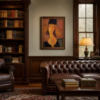 Porträtt av Jeanne Hebuterne i en stor hatt — Klassiskt bibliotek