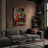 Gitarr, flaska, fruktfat och glas på bordet — Modern loft