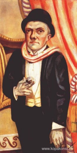 Självporträtt framför röd gardin Självporträtt framför röd gardin