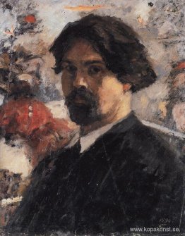 Självporträtt mot bakgrund av bilden "Erövringen av Sibirien av Självporträtt mot bakgrund av bilden "Erövringen av Sibirien av