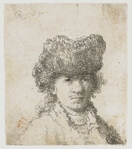 Självporträtt i byst med pälsmössa Självporträtt i byst med pälsmössa