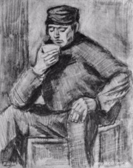 Ung man som sitter med en kopp i handen, halvlängd Ung man som sitter med en kopp i handen, halvlängd