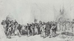 Gogol stöds av figurerna av hans verk till graven Gogol stöds av figurerna av hans verk till graven