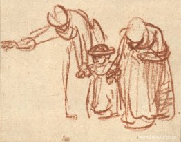 Två kvinnor som lär ett barn att gå Två kvinnor som lär ett barn att gå