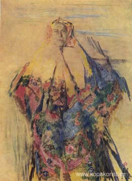 En bondkvinna med mönstrad huvudduk En bondkvinna med mönstrad huvudduk