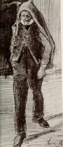 Föräldralös man med hacka på axeln Föräldralös man med hacka på axeln