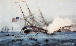 Förlisningen av 'Cumberland' av den järnklädda 'Merrimac', utanf Förlisningen av 'Cumberland' av den järnklädda 'Merrimac', utanf