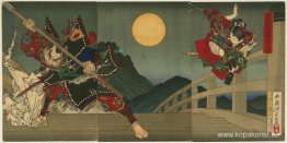 Ushiwaka och Benkei duellerar på Gojo Bridge Ushiwaka och Benkei duellerar på Gojo Bridge