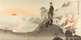 Bild på officerare och män som dyrkar den uppgående solen medan Bild på officerare och män som dyrkar den uppgående solen medan