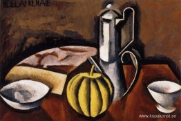Stilleben med kaffekanna och melon Stilleben med kaffekanna och melon