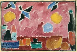 Stilleben med flaska, bröd och röd tapet med svalor Stilleben med flaska, bröd och röd tapet med svalor